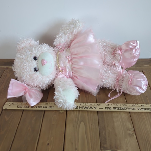 Build-A-Bear Pink Fluffy Teddy in Pink Satin Princess Dress & Shoes Bow Pearls - Picture 4 of 5